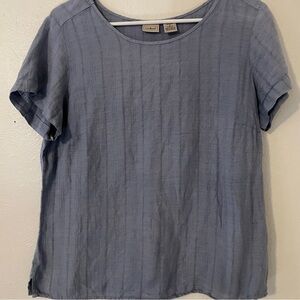 L.L.Bean Linen Short Sleeve Top Blue Womens M Textured Lightweight
